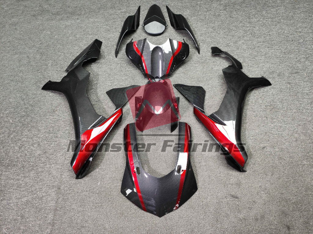 Yamaha R1 2015 - 2019 Gloss Carbon Fiber Dark Red ABS fairings - custom motorcycle bodywork kit by Monster Fairings