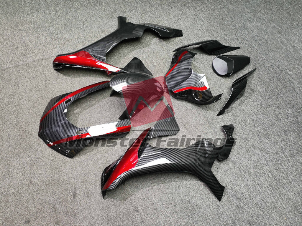 2015 - 2019 Yamaha R1 Gloss Carbon Fiber Dark Red fairing set - ABS injection, custom painted by Monster Fairings