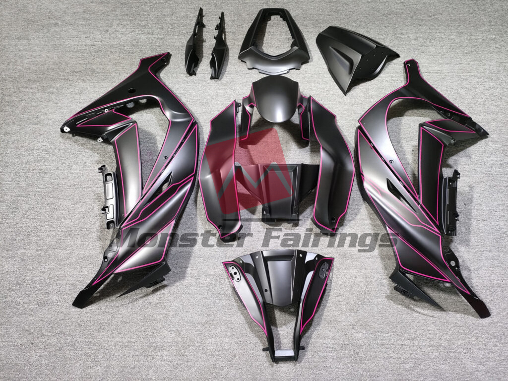 Kawasaki ZX10R 2011 - 2015 Matte Black Pink ABS fairings - custom motorcycle bodywork kit by Monster Fairings