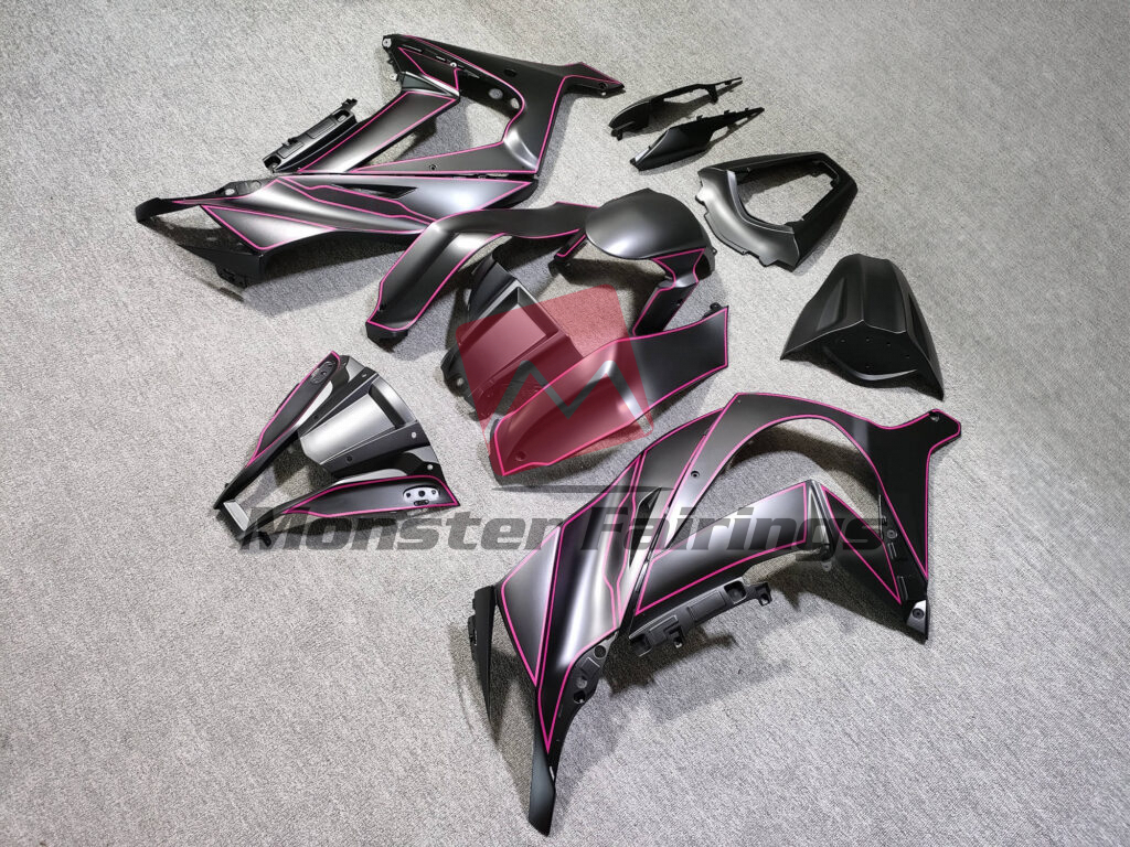 2011 - 2015 Kawasaki ZX10R Matte Black Pink fairing set - ABS injection, custom painted by Monster Fairings