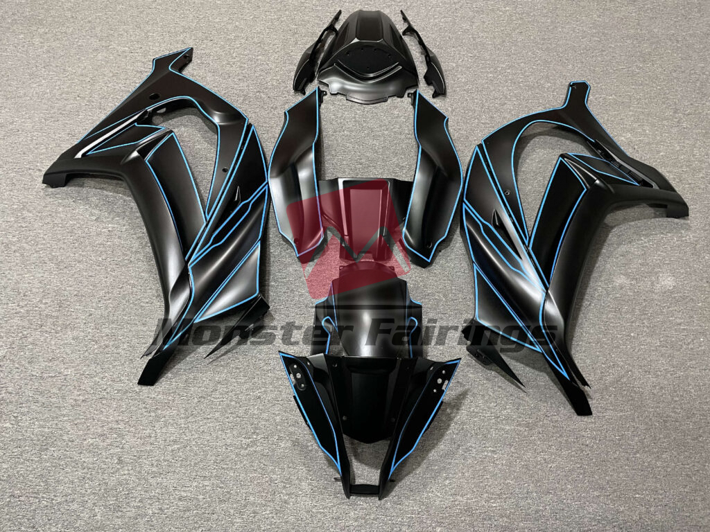 Kawasaki ZX10R 2011 - 2015 Matte Black Blue ABS fairings - custom motorcycle bodywork kit by Monster Fairings
