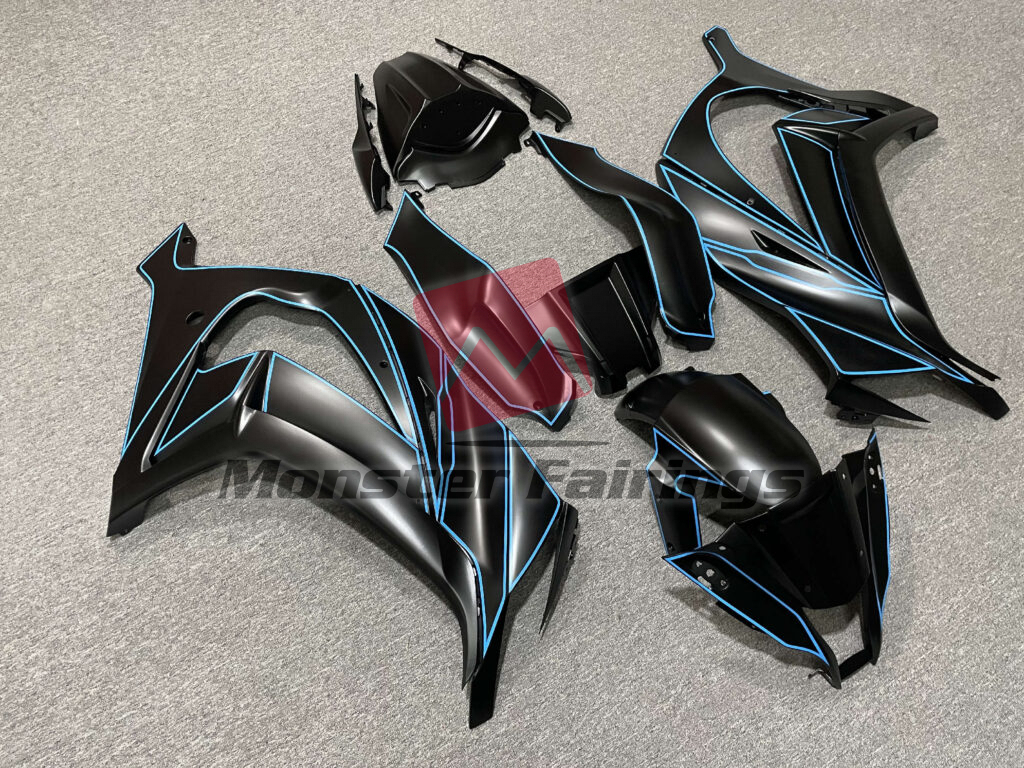 Kawasaki ZX10R custom ABS fairings 2011 - 2015 in Matte Black Blue - durable replacement kit, Monster Fairings
