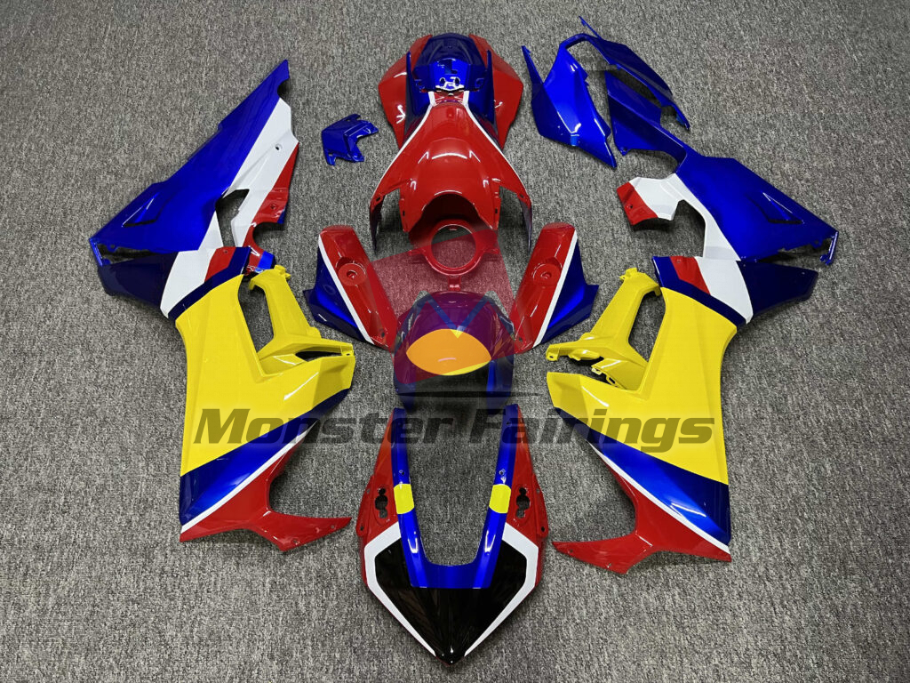 Honda CBR1000RR 2017 - 2025 Gloss Red Blue & Yellow ABS fairings - custom motorcycle bodywork kit by Monster Fairings