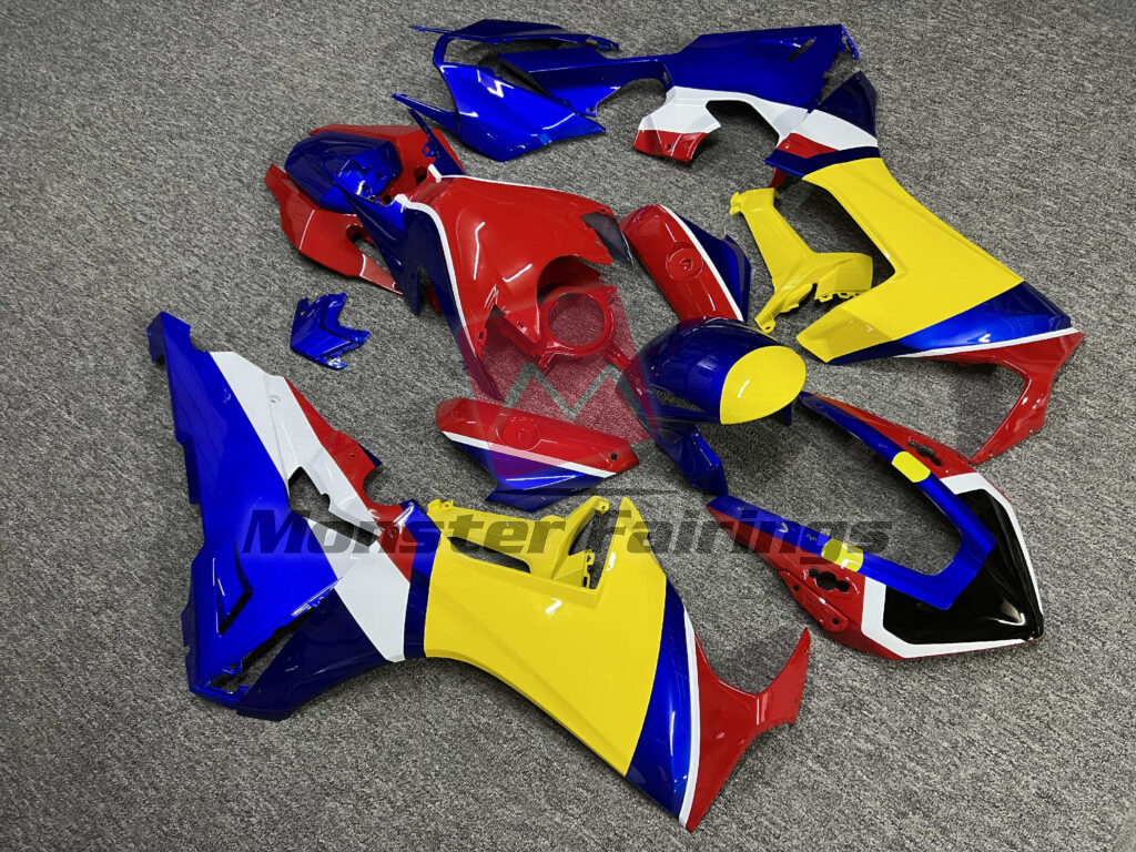 2017 - 2025 Honda CBR1000RR Gloss Red Blue & Yellow fairing set - ABS injection, custom painted by Monster Fairings