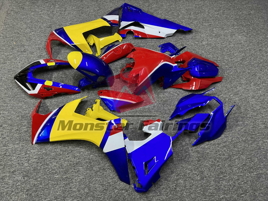 Honda CBR1000RR custom ABS fairings 2017 - 2025 in Gloss Red Blue & Yellow - durable replacement kit, Monster Fairings