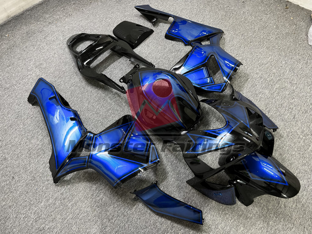 2003 - 2004 Honda CBR600RR Gloss Black & Blue fairing set - ABS injection, custom painted by Monster Fairings