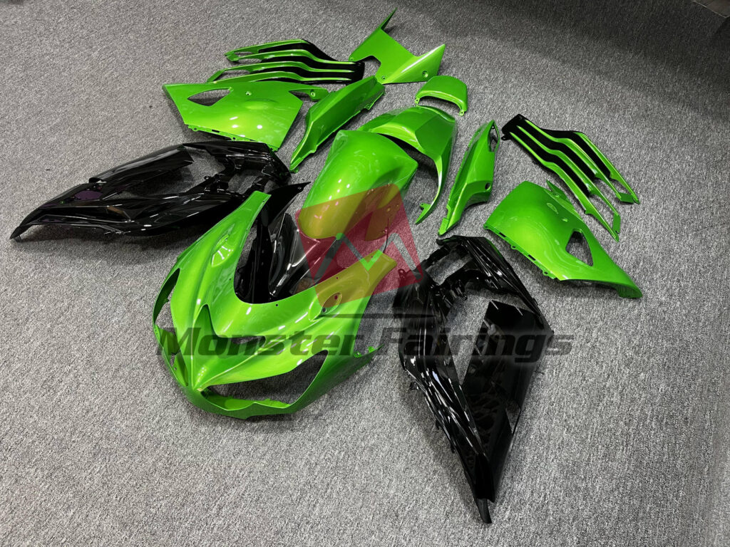 Kawasaki ZX14R custom ABS fairings 2012 - 2024 in Gloss Green & Black - durable replacement kit, Monster Fairings