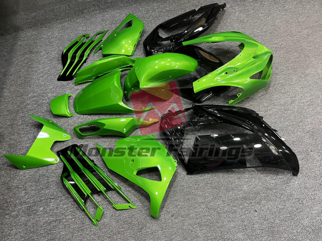 2012 - 2024 Kawasaki ZX14R Gloss Green & Black fairing set - ABS injection, custom painted by Monster Fairings
