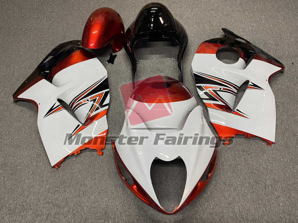 Suzuki GSXR 1300 1997 - 2007 Gloss White Orange ABS fairings - custom motorcycle bodywork kit by Monster Fairings