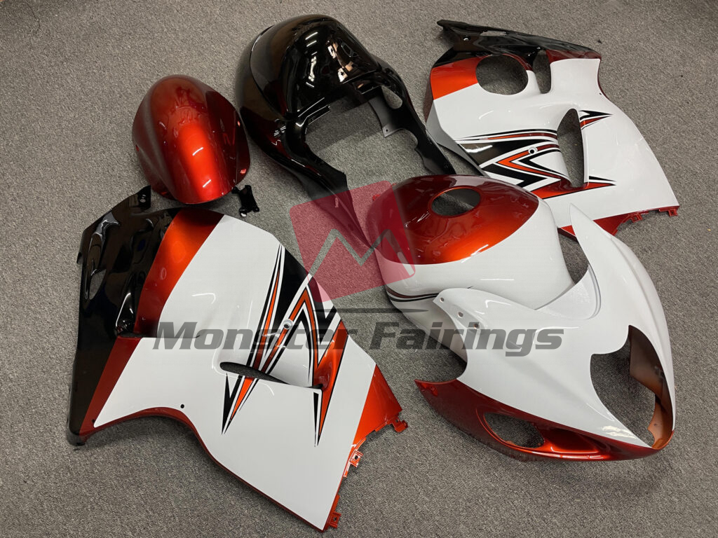 Gloss White Orange ABS fairings for Suzuki GSXR 1300 1997 - 2007 - premium OEM fit kit by Monster Fairings