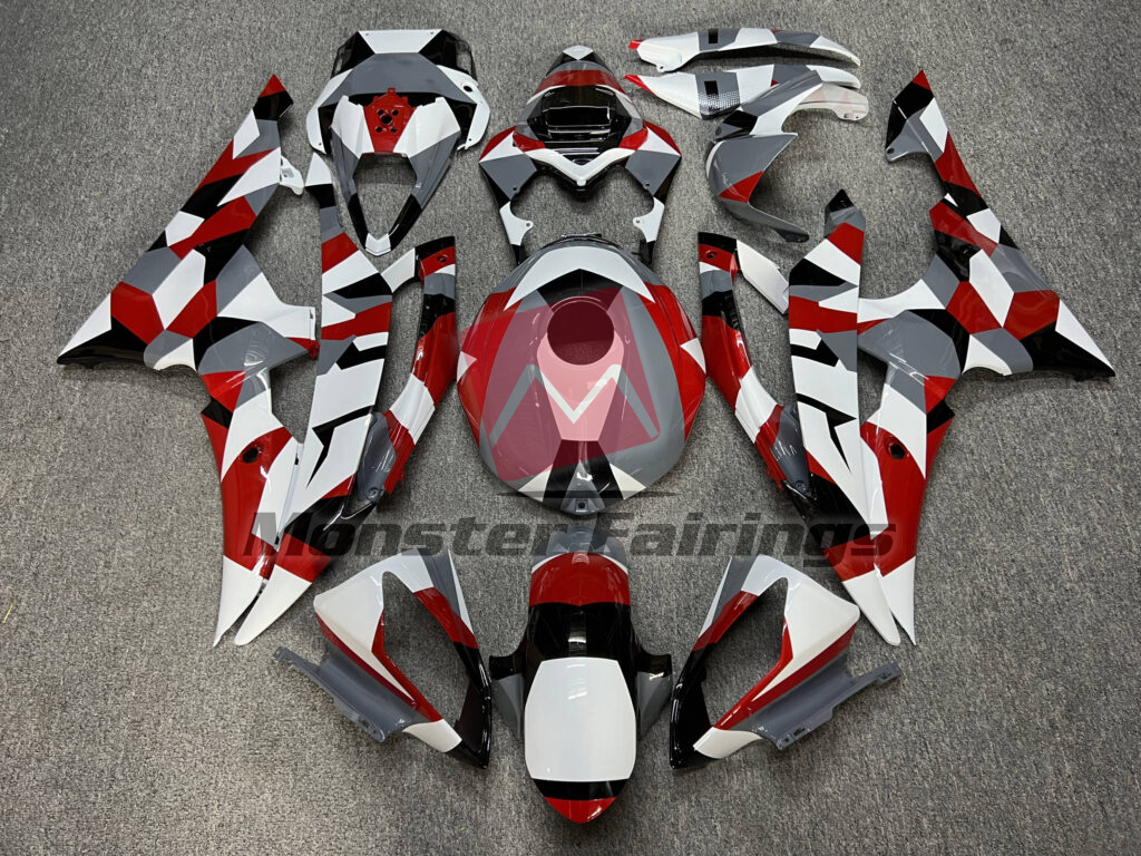 Yamaha R6 2008 - 2016 Gloss Nardo Gray Red & White Camo ABS fairings - custom motorcycle bodywork kit by Monster Fairings