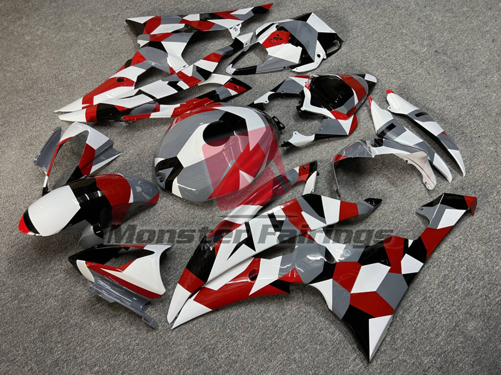 Yamaha R6 custom ABS fairings 2008 - 2016 in Gloss Nardo Gray Red & White Camo - durable replacement kit, Monster Fairings