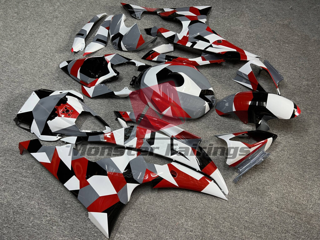 Gloss Nardo Gray Red & White Camo ABS fairings for Yamaha R6 2008 - 2016 - premium OEM fit kit by Monster Fairings