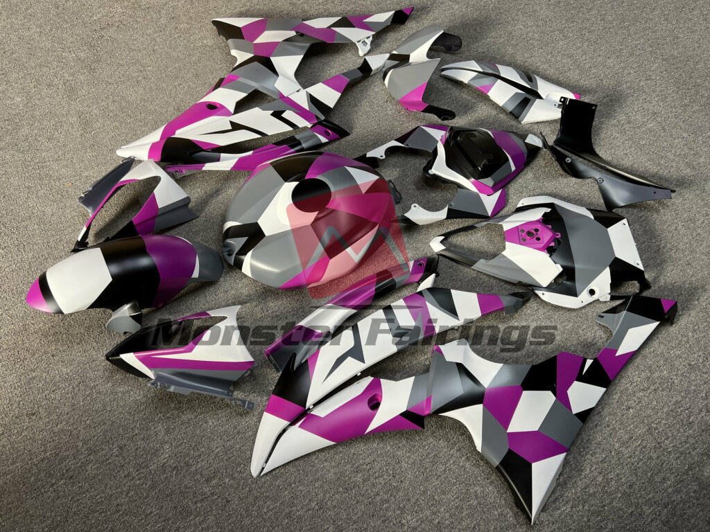 Yamaha R6 custom ABS fairings 2008 - 2016 in Matte Nardo Gray & Pink White Camo - durable replacement kit, Monster Fairings