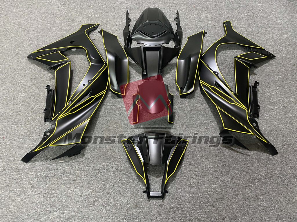 Kawasaki ZX10R 2011 - 2015 Matte Black Yellow ABS fairings - custom motorcycle bodywork kit by Monster Fairings