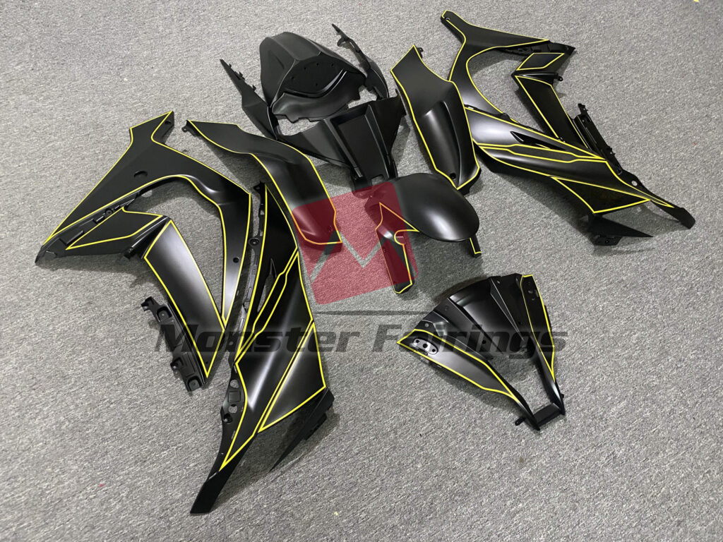 Kawasaki ZX10R custom ABS fairings 2011 - 2015 in Matte Black Yellow - durable replacement kit, Monster Fairings