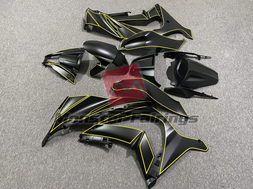 2011 - 2015 Kawasaki ZX10R Matte Black Yellow fairing set - ABS injection, custom painted by Monster Fairings