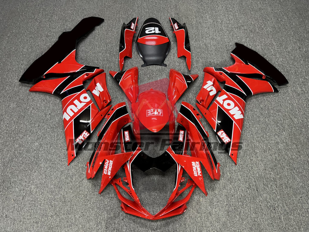 Suzuki GSXR 600 - 750 2011 - 2025 Gloss Red & Black Motul ABS fairings - custom motorcycle bodywork kit by Monster Fairings
