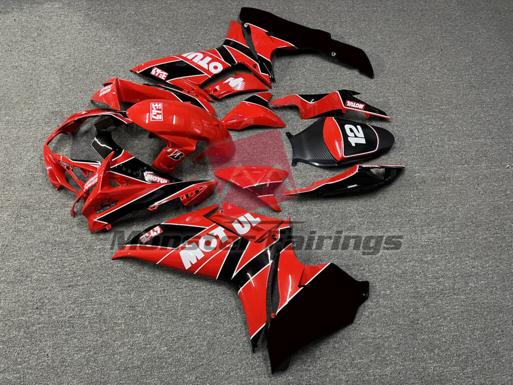 Suzuki GSXR 600 - 750 custom ABS fairings 2011 - 2025 in Gloss Red & Black Motul - durable replacement kit, Monster Fairings