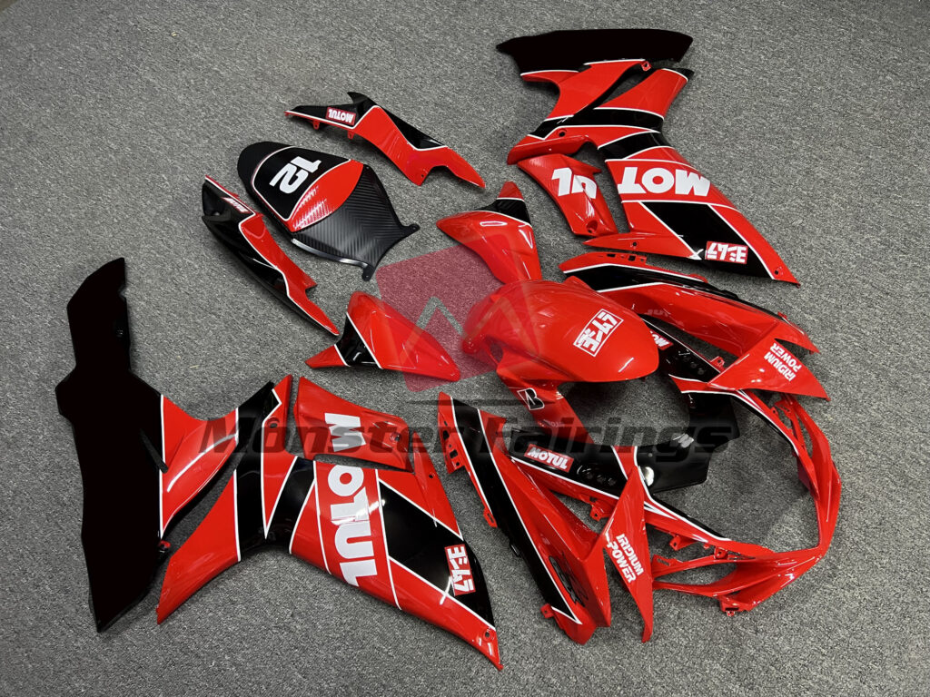 2011 - 2025 Suzuki GSXR 600 - 750 Gloss Red & Black Motul fairing set - ABS injection, custom painted by Monster Fairings