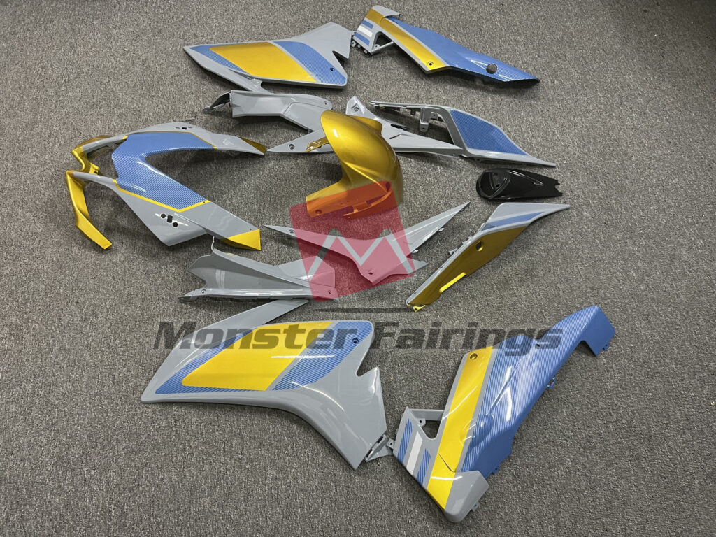 2010 - 2015 Aprilia RSV4 1000 Nardo Gray Light Blue Carbon Fiber fairing set - ABS injection, custom painted by Monster Fairings