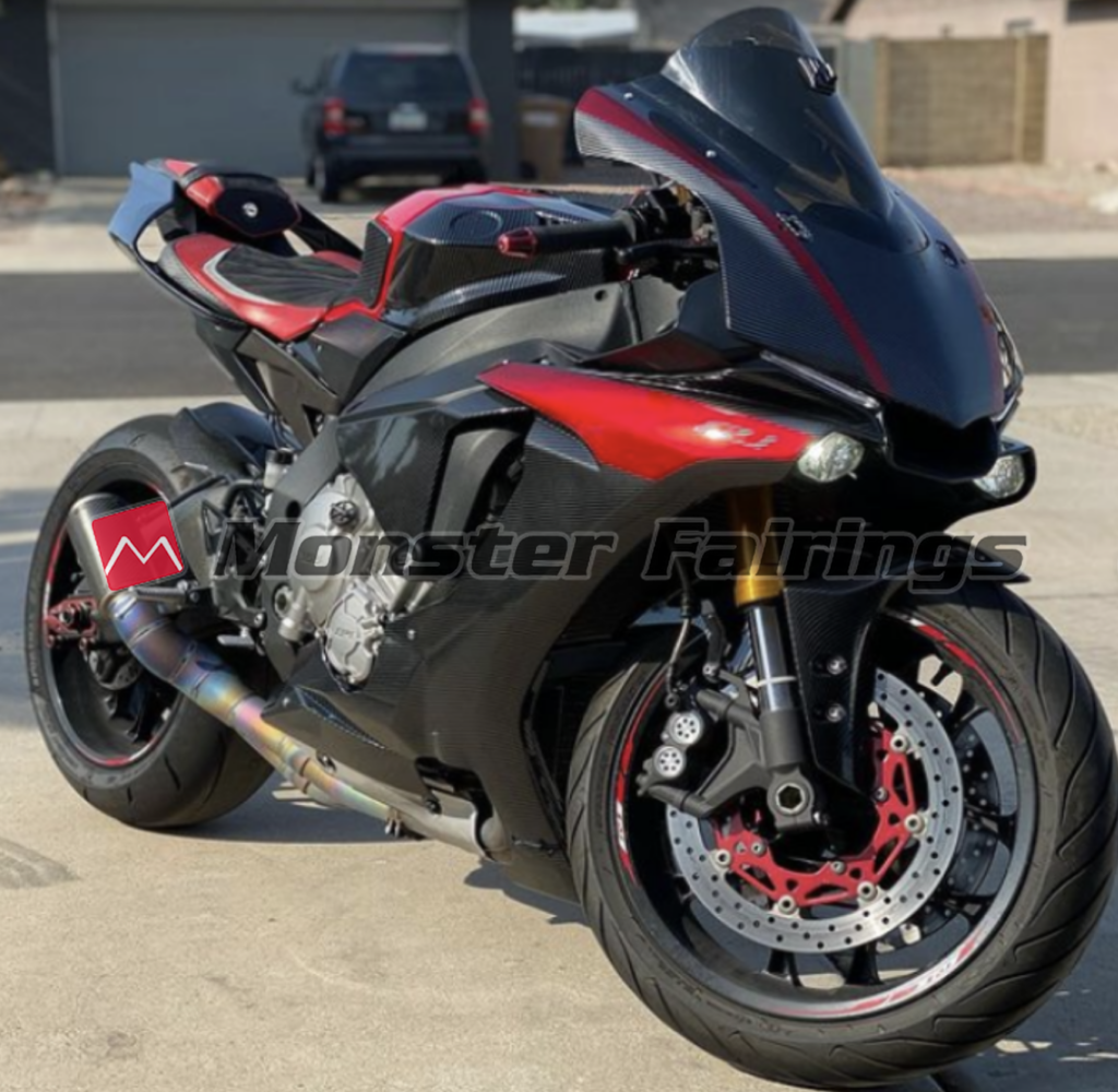 Yamaha R1 2015 - 2019 ABS fairings, Gloss Carbon Fiber Dark Red - high - quality motorcycle kit by Monster Fairings