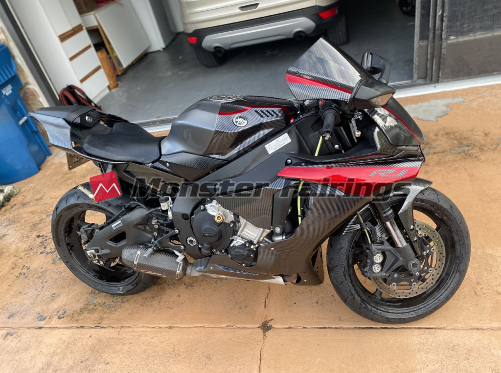 Monster Fairings ABS fairing kit for Yamaha R1 2015 - 2019 - Gloss Carbon Fiber Dark Red, precise OEM fit
