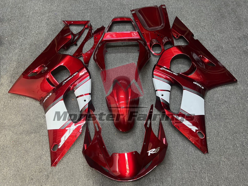 Yamaha R6 1998 - 2002 Deep Red White ABS fairings - custom motorcycle bodywork kit by Monster Fairings