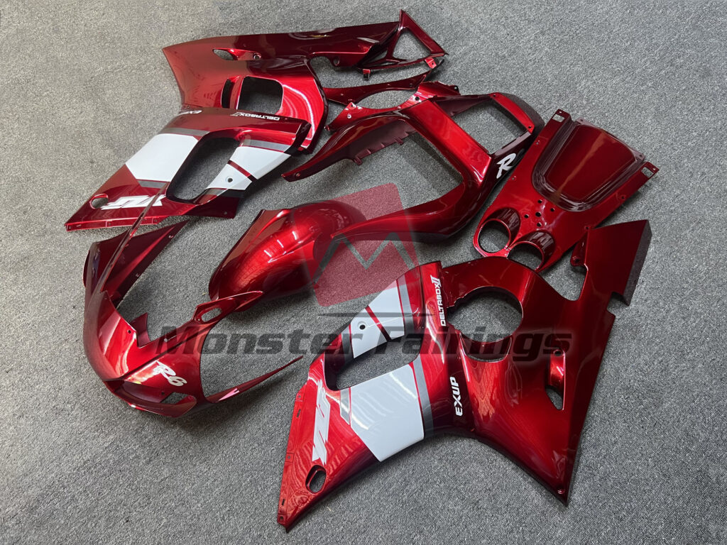 Deep Red White ABS fairings for Yamaha R6 1998 - 2002 - premium OEM fit kit by Monster Fairings