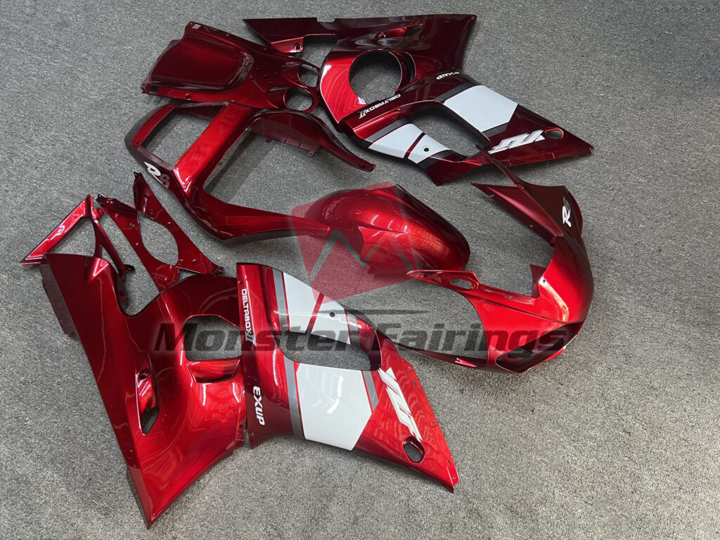 Yamaha R6 custom ABS fairings 1998 - 2002 in Deep Red White - durable replacement kit, Monster Fairings