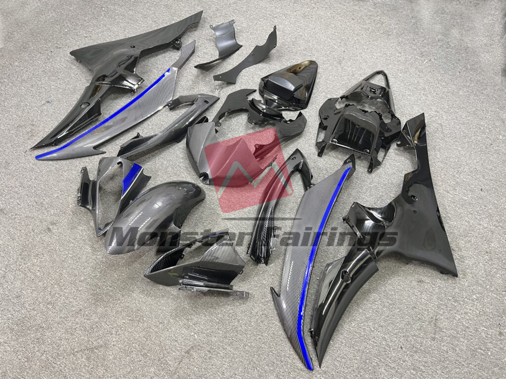 Yamaha R6 custom ABS fairings 2008 - 2016 in Gloss Carbon Fiber Style Blue - durable replacement kit, Monster Fairings
