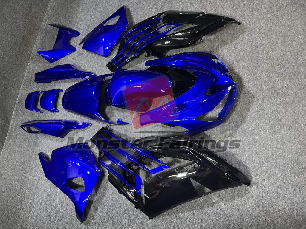 2012 - 2024 Kawasaki ZX14R Gloss Blue Black fairing set - ABS injection, custom painted by Monster Fairings