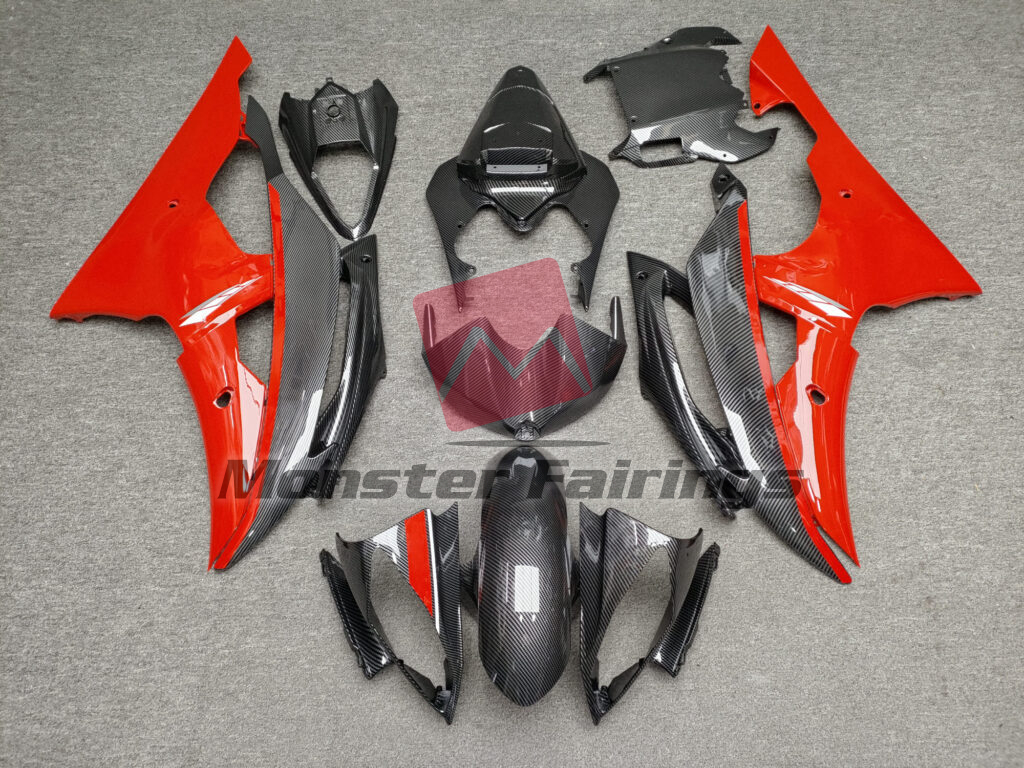 Yamaha R6 2008 - 2016 Gloss Red & Carbon Fiber Style ABS fairings - custom motorcycle bodywork kit by Monster Fairings
