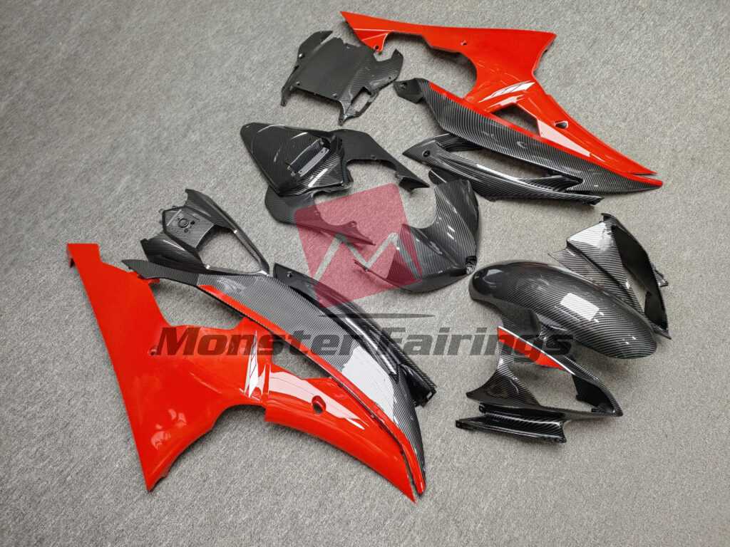 Yamaha R6 custom ABS fairings 2008 - 2016 in Gloss Red & Carbon Fiber Style - durable replacement kit, Monster Fairings
