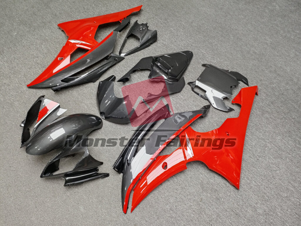 Gloss Red & Carbon Fiber Style ABS fairings for Yamaha R6 2008 - 2016 - premium OEM fit kit by Monster Fairings