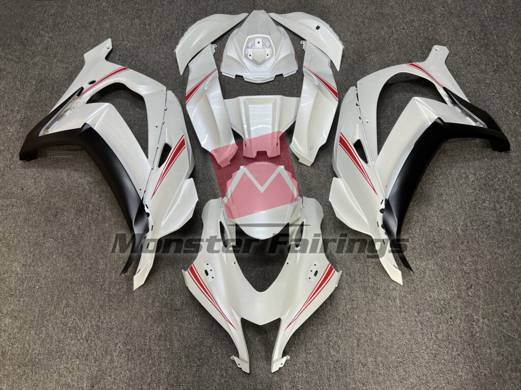 Kawasaki ZX10R 2016 - 2020 Pearl White Red ABS fairings - custom motorcycle bodywork kit by Monster Fairings