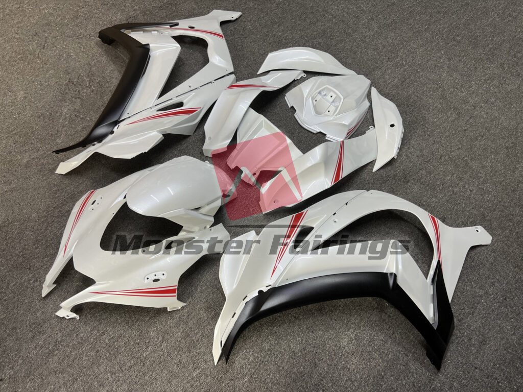Pearl White Red ABS fairings for Kawasaki ZX10R 2016 - 2020 - premium OEM fit kit by Monster Fairings