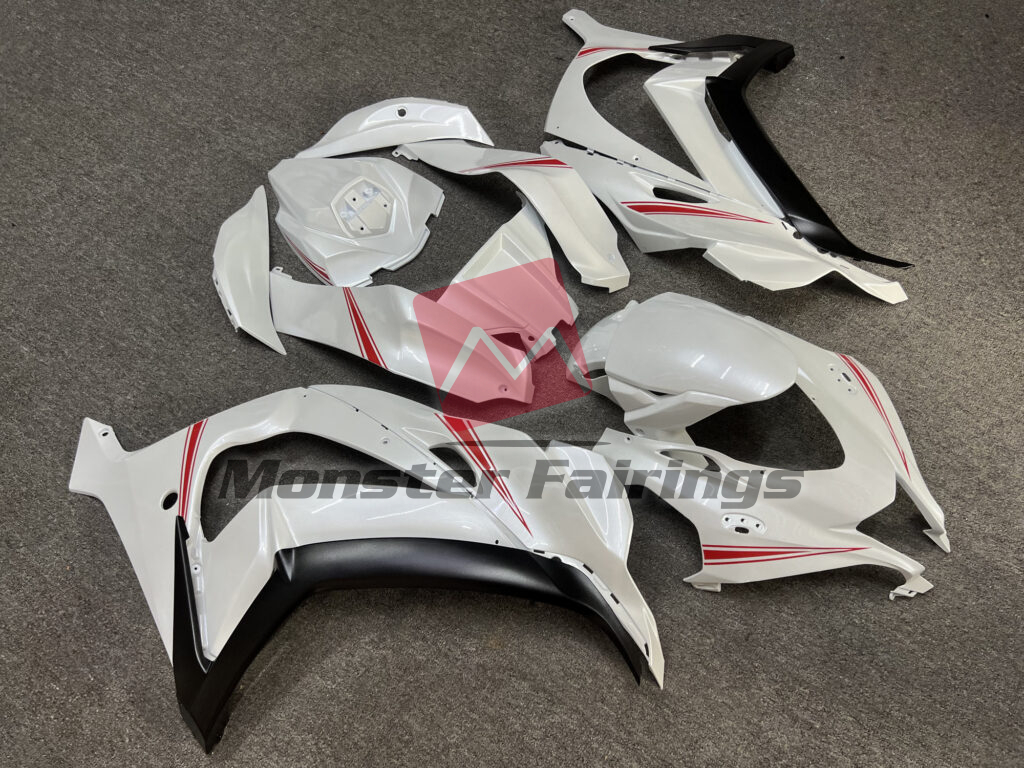 2016 - 2020 Kawasaki ZX10R Pearl White Red fairing set - ABS injection, custom painted by Monster Fairings