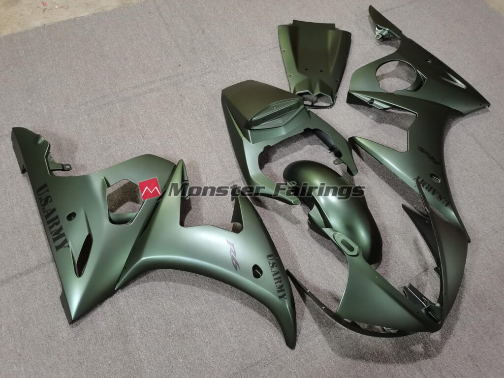 Yamaha R6 custom ABS fairings 2003 - 2004 in Army Green - durable replacement kit, Monster Fairings