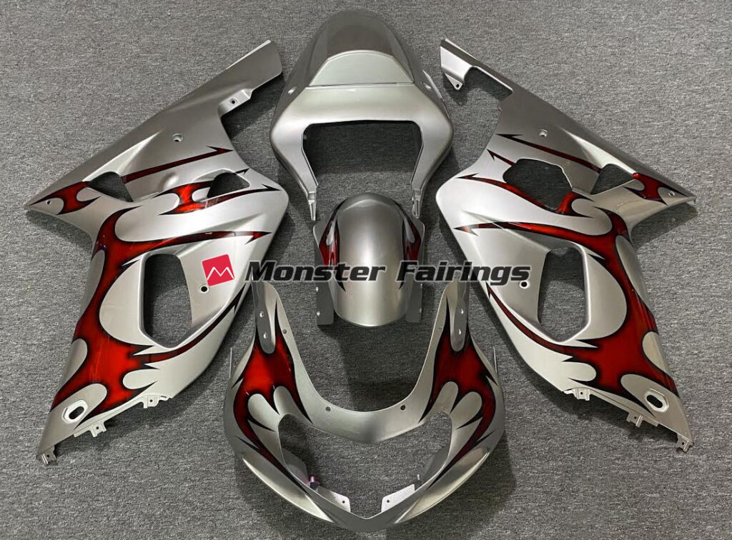 Suzuki GSXR 600 - 750 2001 - 2003 Gloss Silver Red ABS fairings - custom motorcycle bodywork kit by Monster Fairings