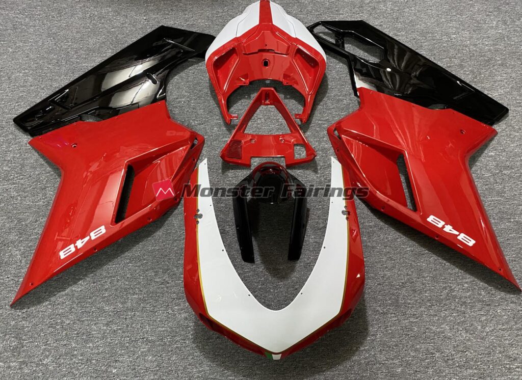 Ducati 848 1098 1198 2007 - 2012 Gloss Red White (848 Sticker) ABS fairings - custom motorcycle bodywork kit by Monster Fairings