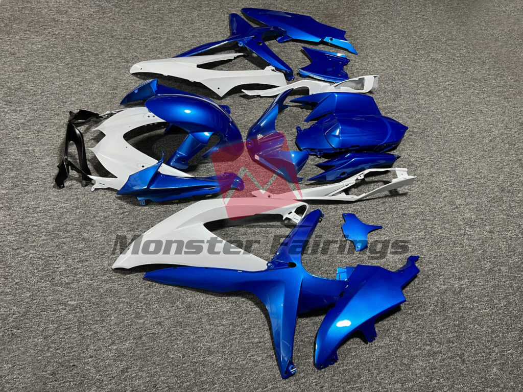 2008 - 2010 Suzuki GSXR 600 - 750 Gloss Blue & White fairing set - ABS injection, custom painted by Monster Fairings