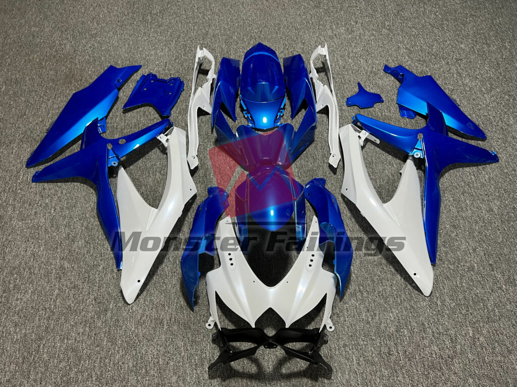 Suzuki GSXR 600 - 750 2008 - 2010 Gloss Blue & White ABS fairings - custom motorcycle bodywork kit by Monster Fairings