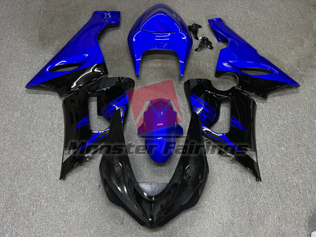 Kawasaki ZX6R 2005 - 2006 Gloss Black Blue ABS fairings - custom motorcycle bodywork kit by Monster Fairings