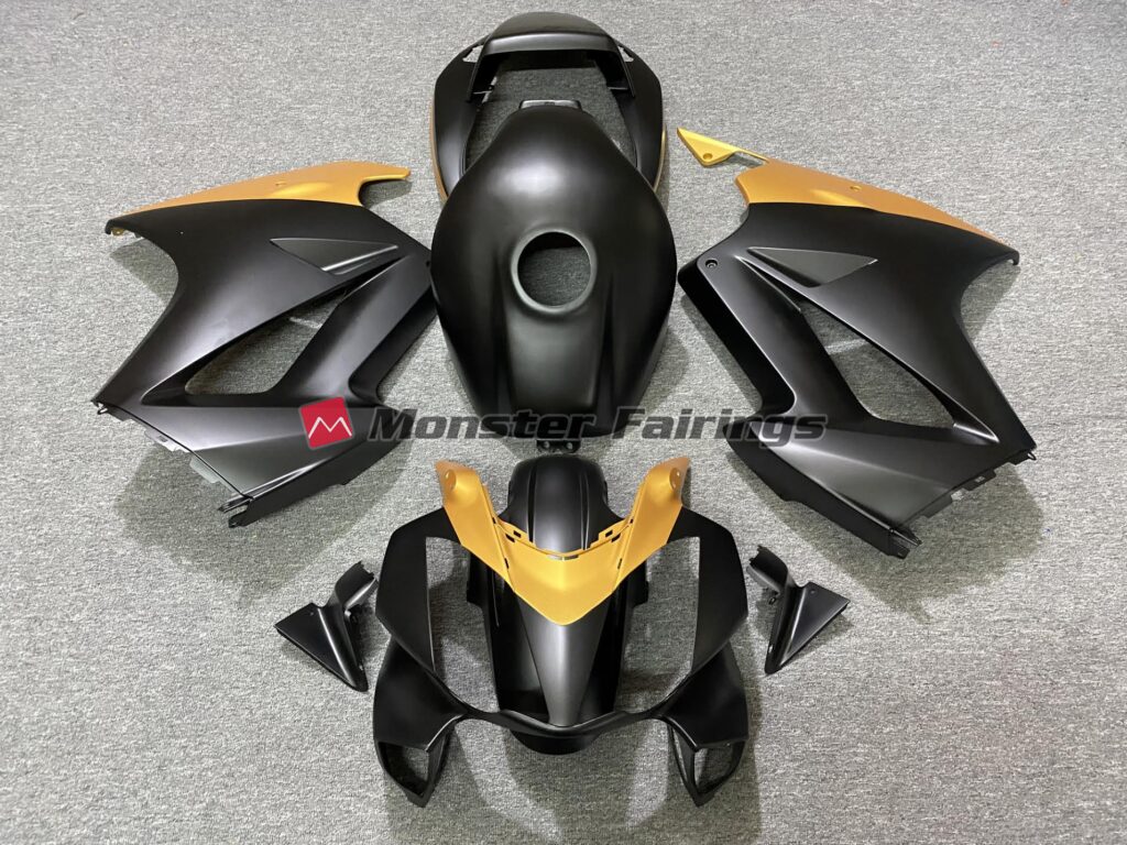Honda VFR800 2002 - 2012 Matte Black Gold ABS fairings - custom motorcycle bodywork kit by Monster Fairings