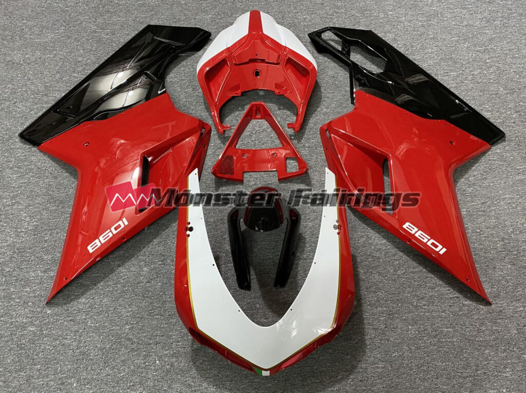 Ducati 848 1098 1198 2007 - 2012 Black Red White ABS fairings - custom motorcycle bodywork kit by Monster Fairings