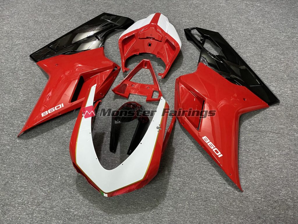 Ducati 848 1098 1198 custom ABS fairings 2007 - 2012 in Black Red White - durable replacement kit, Monster Fairings
