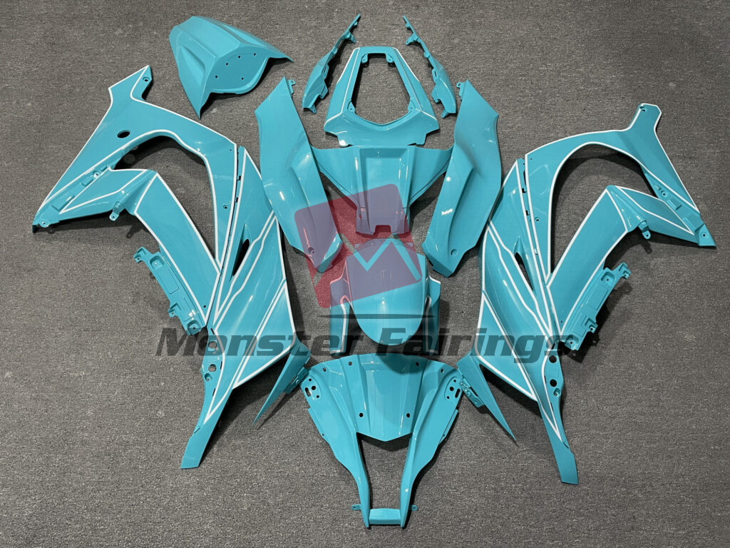 Kawasaki ZX10R 2011 - 2015 Gloss Teal White ABS fairings - custom motorcycle bodywork kit by Monster Fairings