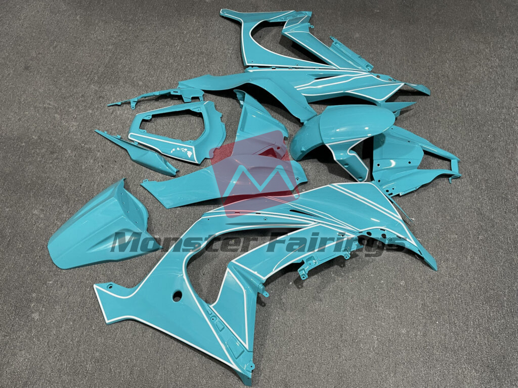 2011 - 2015 Kawasaki ZX10R Gloss Teal White fairing set - ABS injection, custom painted by Monster Fairings