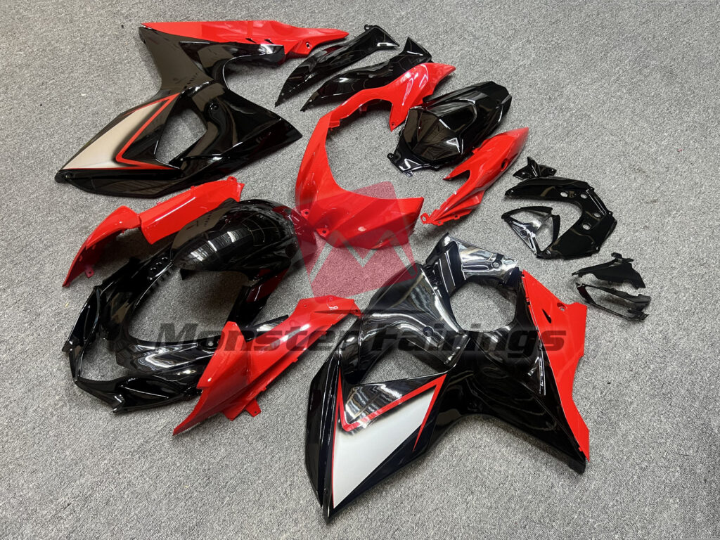 Suzuki GSXR custom ABS fairings 2009 - 2016 in Gloss Red Black - durable replacement kit, Monster Fairings
